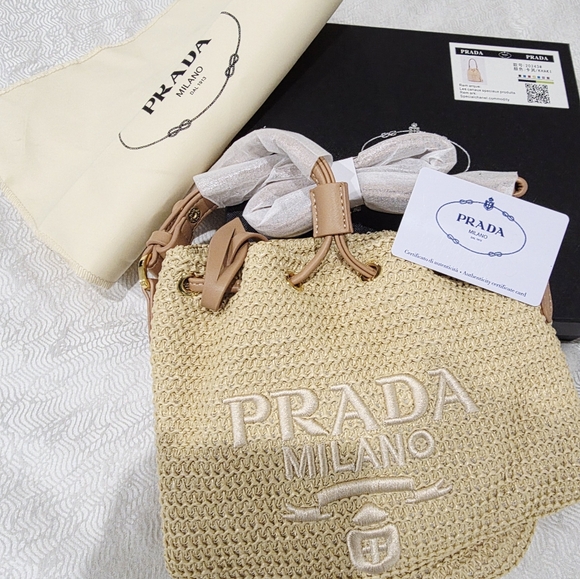 Prada Handbags - Prada Beige Woven Shoulder Bag